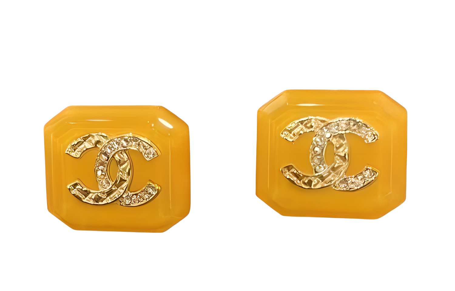 (Women) CHANEL 23A Orange Square Rhinestone Double C Earrings for Women ABB356-B13567-NQ091