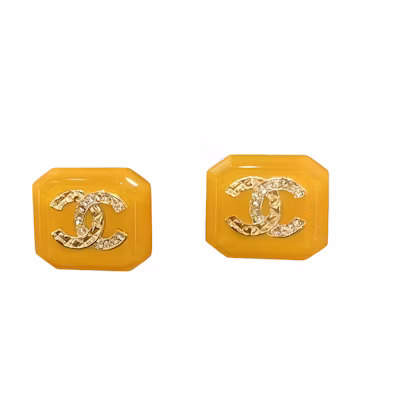 (Women) CHANEL 23A Orange Square Rhinestone Double C Earrings for Women ABB356-B13567-NQ091