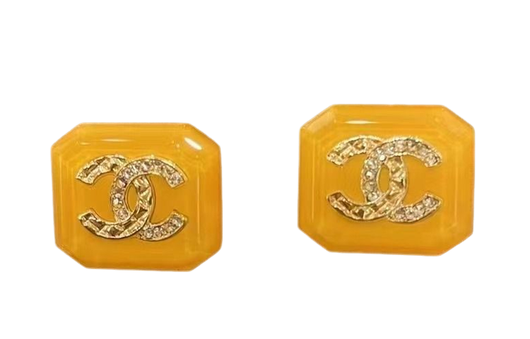 (Women) CHANEL 23A Orange Square Rhinestone Double C Earrings for Women ABB356-B13567-NQ091 圖 2