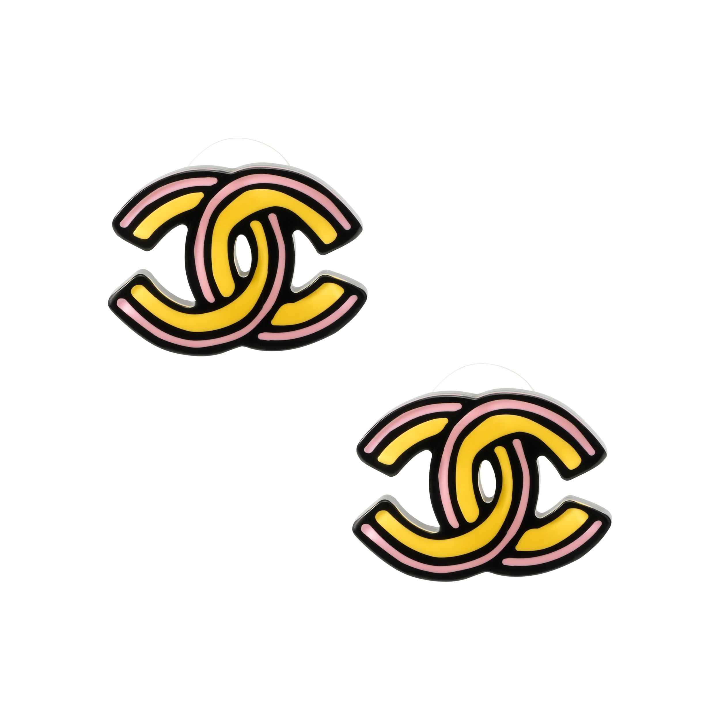 (Women) CHANEL 23A Pink Resin Classic Double C Logo Hand-Drawn Cartoon Earrings Women. ABB379-B13569-NQ133