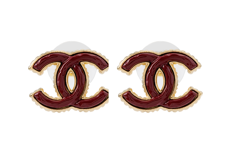 (Women) CHANEL 23A Red Resin Metal Double C Classic Earrings for Women. ABB004-B13471-NP303