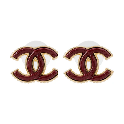 (Women) CHANEL 23A Red Resin Metal Double C Classic Earrings for Women. ABB004-B13471-NP303