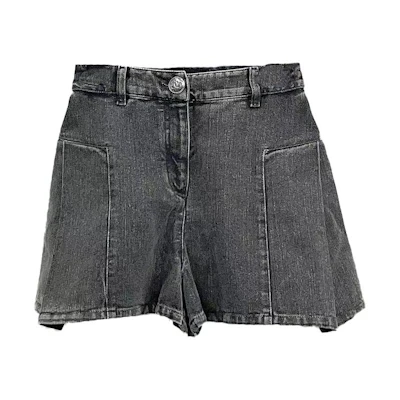 (Women) CHANEL 23C High-Waist Black Denim Mini Skirt with Solid Button Design P74034-V65658-NL656