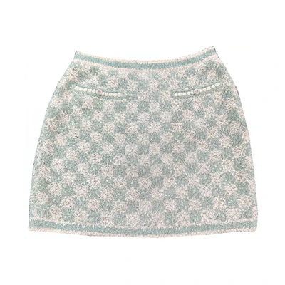 (Women) CHANEL 23C Contrast Button Knit Short Skirt Women’s Green Casual Skirt. P75038-K10754-NN595