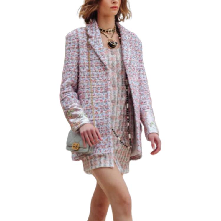 Shop (W) CHANEL 23C Jaket Wanita Pink Pastel dengan Kerah Tenun & Double Pocket P74009-V65611-NL417