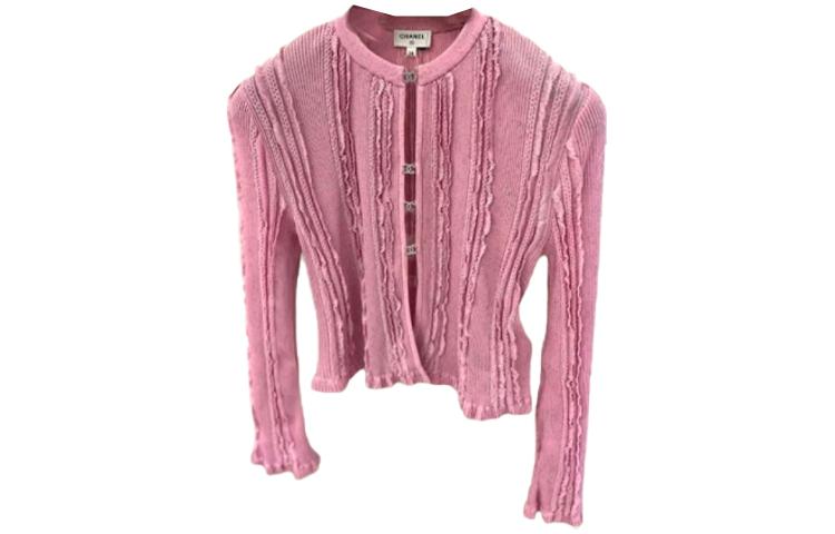 (Women) CHANEL 23C Spring/Summer  Pink Knitted Long Sleeve Crewneck Top. P74585-K10737-NN084