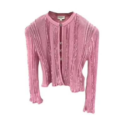 (Women) CHANEL 23C Spring/Summer Pink Knitted Long Sleeve Crewneck Top. P74585-K10737-NN084