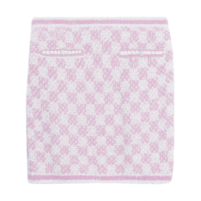 (Women) CHANEL 23C Spring Summer Contrast Button Knit Mini Skirt Women Light Pink. P75038-K10754-NN593