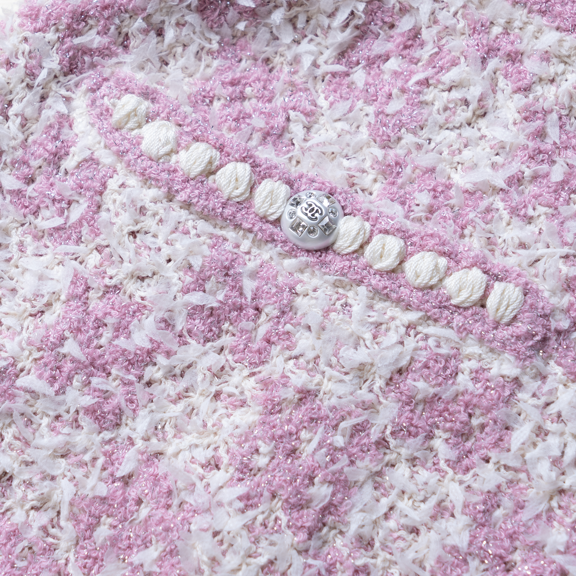 Shop (W) シャネル 23C 春夏 コントラストボタン ニット ミニスカート レディース ライトピンク. P75038-K10754-NN593