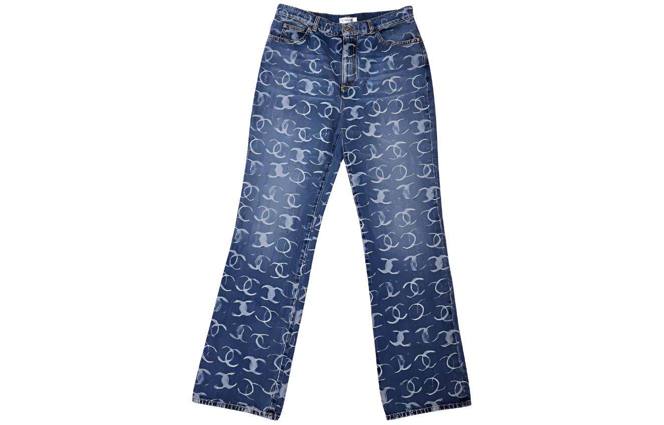 (Women) CHANEL 23FW 23B Logo Printed Flared Denim Jeans Women Deep Blue. P74545-V67154-NQ357