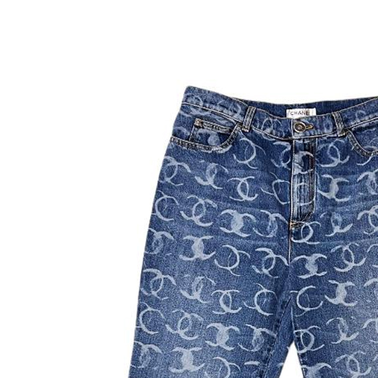 Shop (W) シャネル 23FW 23B ロゴプリント フレアデニム ジーンズ レディース ディープブルー P74545-V67154-NQ357