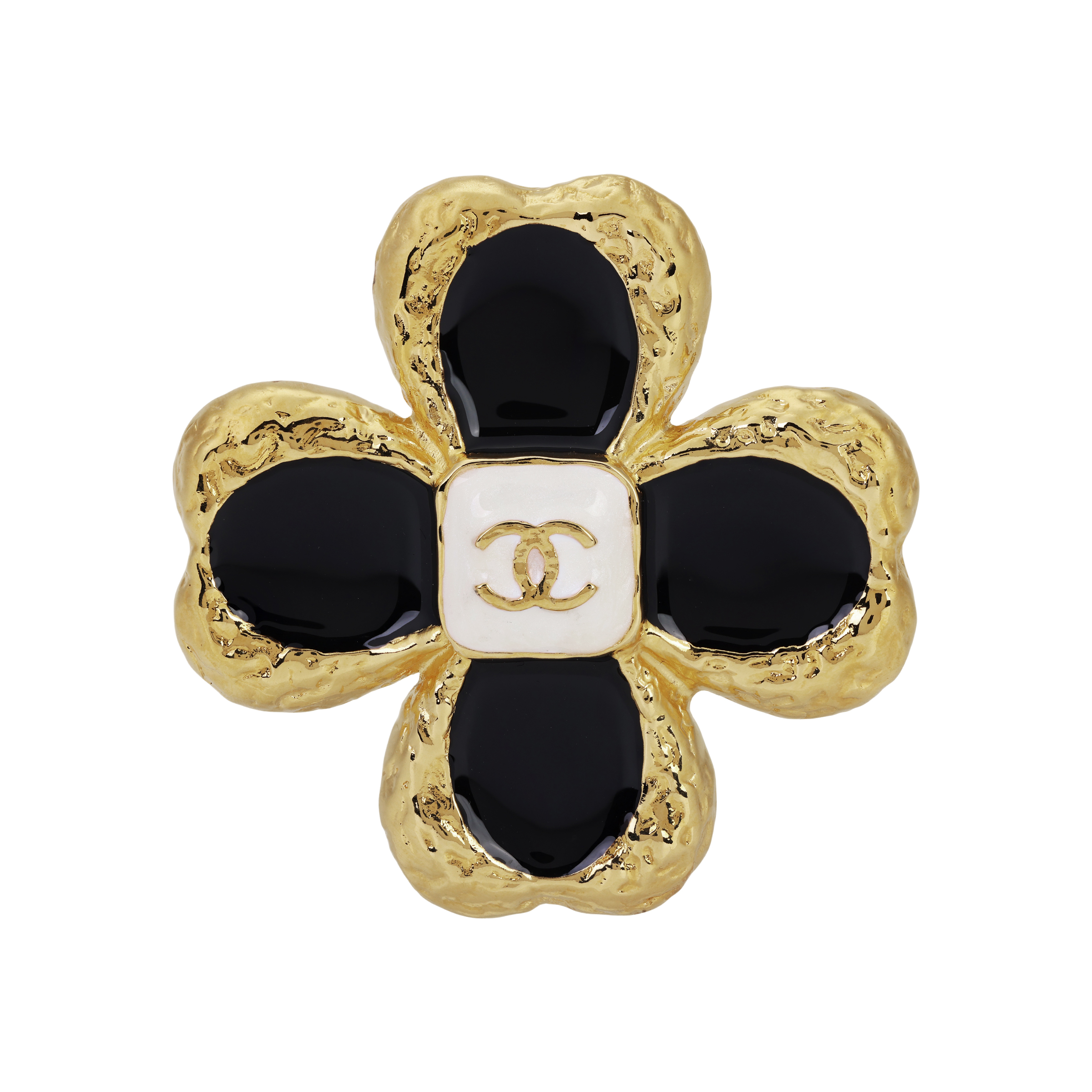 (Women) CHANEL 23K Clover Flower Brooch Black/Gold  Accessory ABC257-B14727-NS736