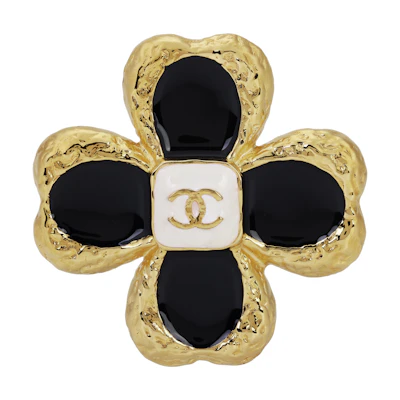 (Women) CHANEL 23K Clover Flower Brooch Black/Gold Accessory ABC257-B14727-NS736