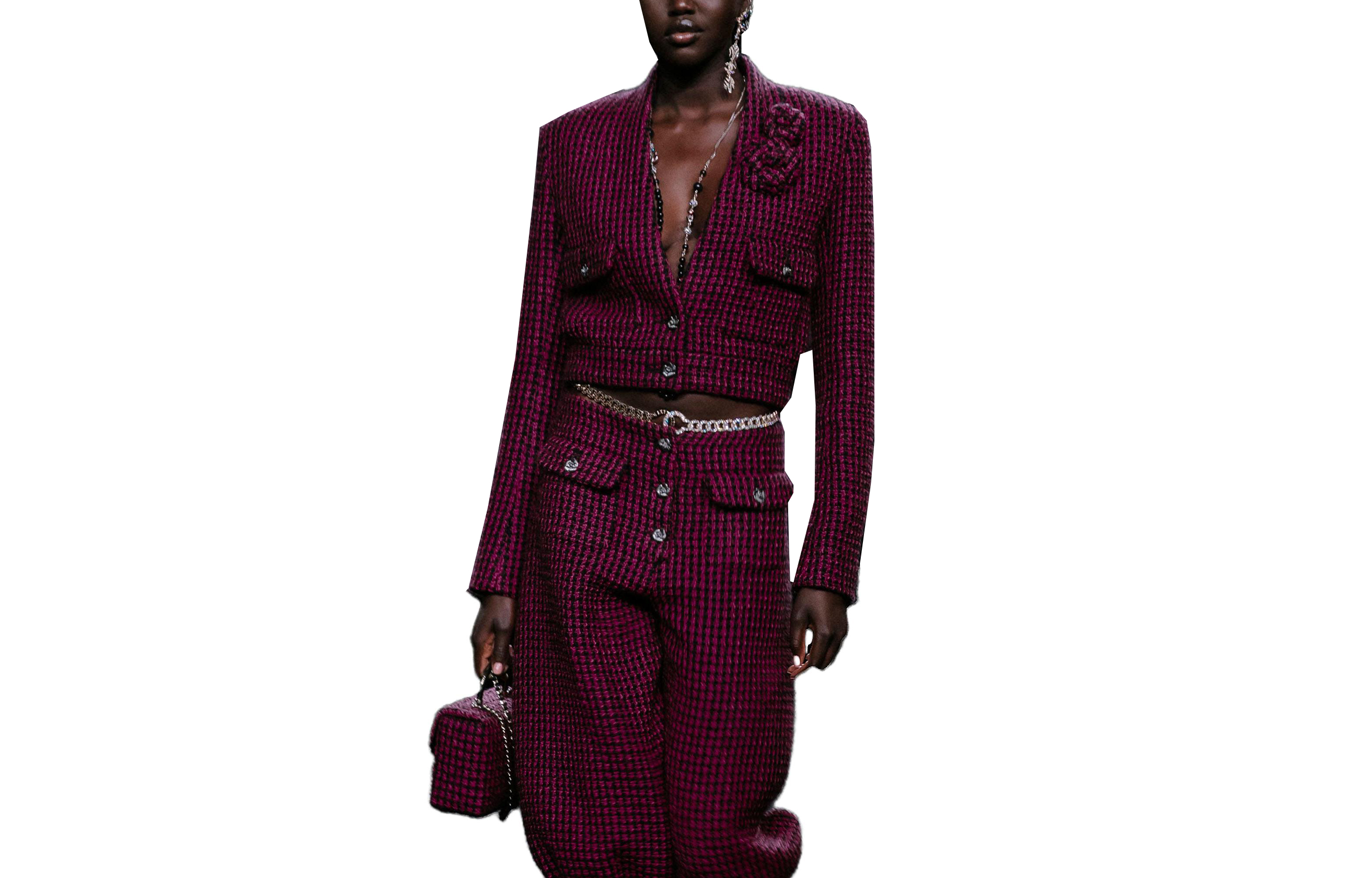 (Women) CHANEL 23K Fall/Winter Tweed Jacket with Camellia Detail for Women - Pink. P75853-V67505-NR795