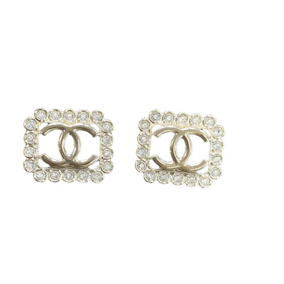 (Women) CHANEL 23K Gold Square Hollow Rhinestone CC Stud Earrings for Women. ABB852-B14482-NS279