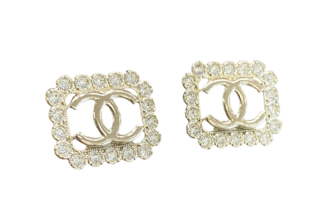 (Women) CHANEL 23K Gold Square Hollow Rhinestone CC Stud Earrings for Women. ABB852-B14482-NS279 圖 3