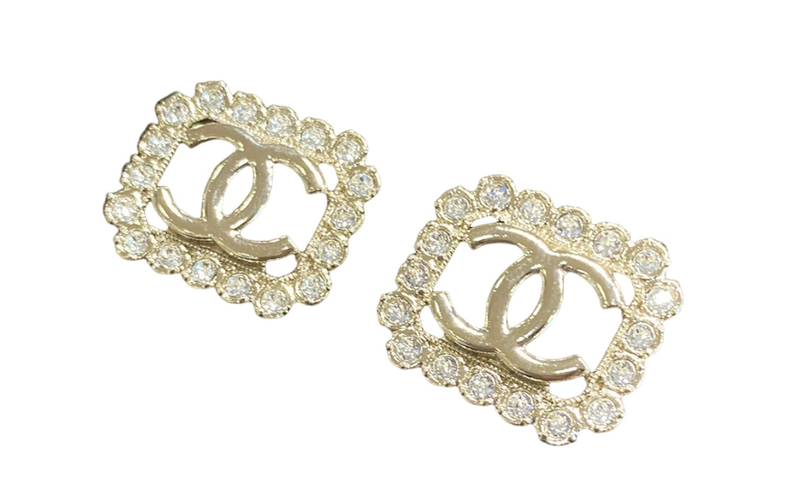 (Women) CHANEL 23K Gold Square Hollow Rhinestone CC Stud Earrings for Women. ABB852-B14482-NS279 圖 4