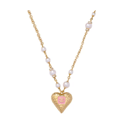 (Women) Chanel 23K Heart Classic Double C Pearl Necklace Gold - Accessory ABC235-B14766-NS752