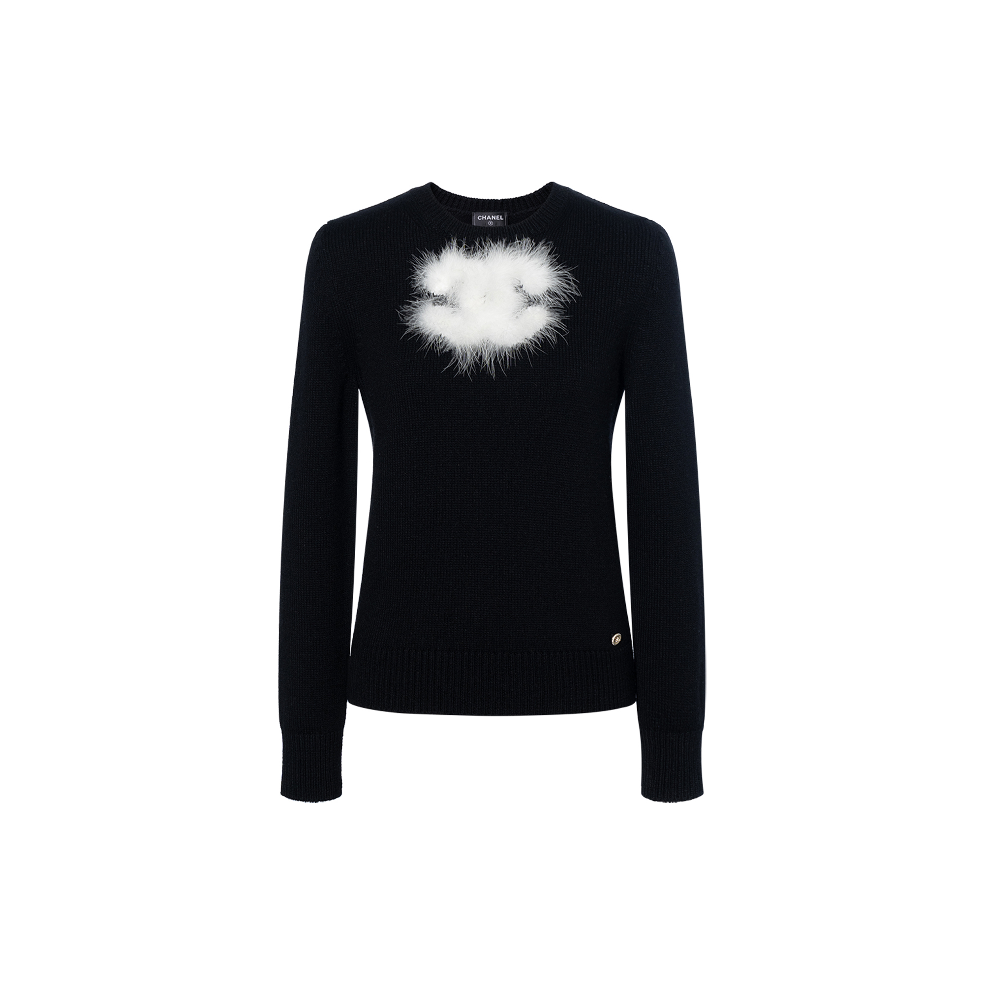 (Women) CHANEL 23K Logo Two-Tone Round Neck Long Sleeve Sweater Women Black. P76044-K10969-NS597