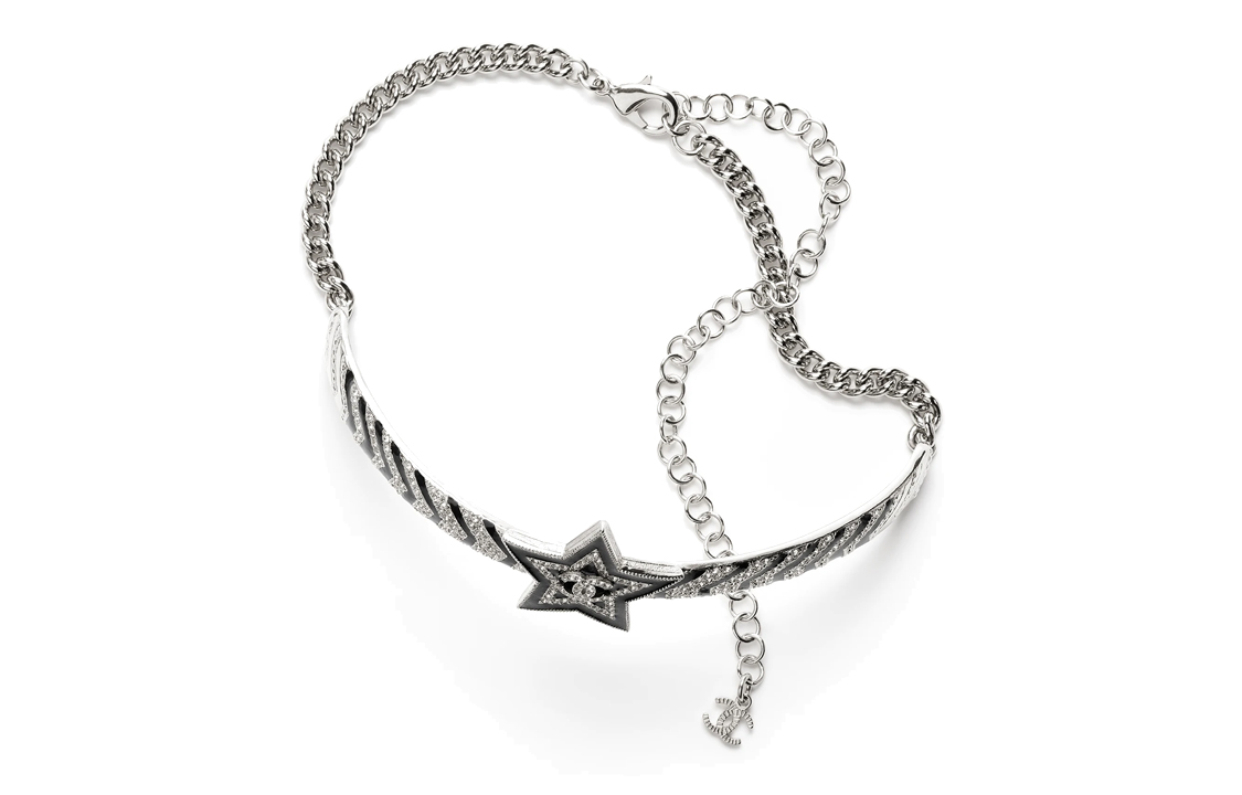 (Women) Chanel 23K Silver Necklace with Star Pendant & Rhinestone for Women. ABB983-B14708-NS686