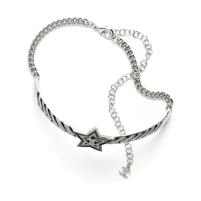 (Women) Chanel 23K Silver Necklace with Star Pendant & Rhinestone for Women. ABB983-B14708-NS686