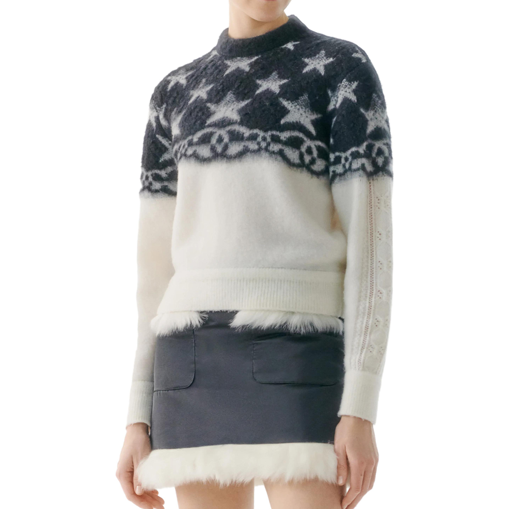 (Women) CHANEL 23N Star Pattern Round Neck Short Knit Sweater for Women. P74520-K10862-NR474