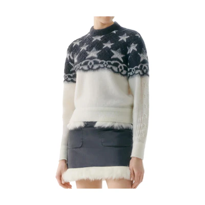 (Women) CHANEL 23N Star Pattern Round Neck Short Knit Sweater for Women. P74520-K10862-NR474