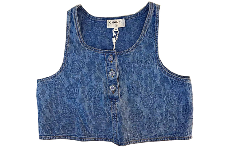 Order (W) CHANEL 23P Musim Semi Panas Blue Jacquard Rose Floral Crop Vest. P74483-V66068-NM715