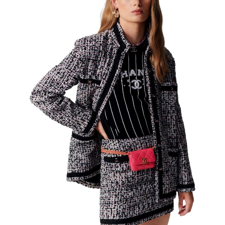 Shop (W) CHANEL 23P 條紋Logo提花針織毛衣 女款 黑色 P74734-K10713-NM966