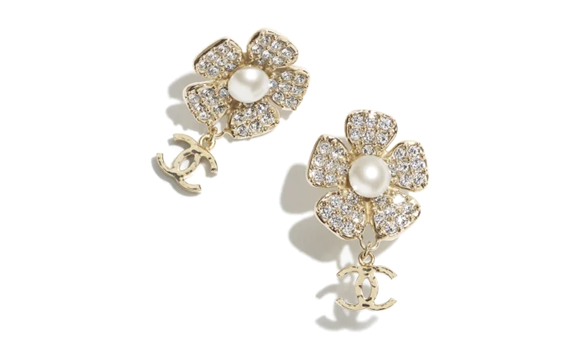 (Women) CHANEL 23S Camellia Pearl Rhinestone Double C Earrings Gold  Small. ABA577-B10748-NN572 圖 2