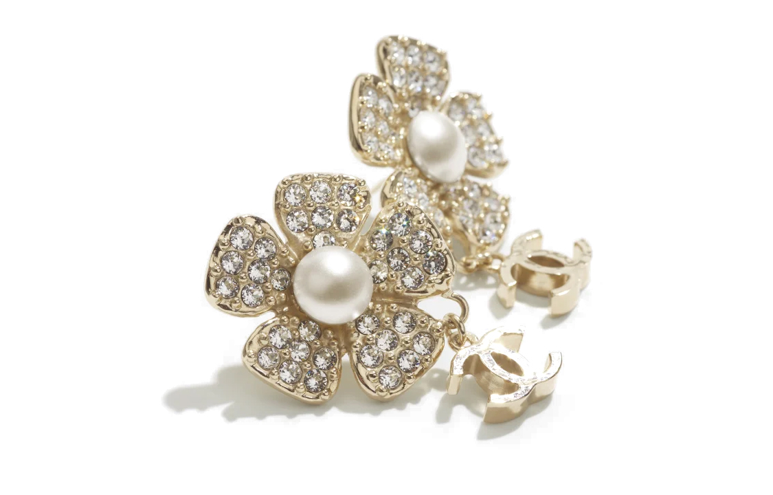 (Women) CHANEL 23S Camellia Pearl Rhinestone Double C Earrings Gold  Small. ABA577-B10748-NN572 圖 3