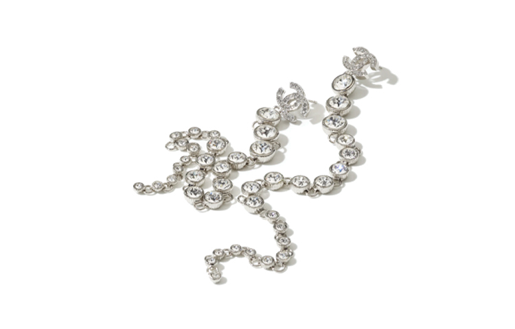 (Women) CHANEL 23S Classic Double C Diamond Long Rhinestone Dangle Earrings Silver ABA628-B10756-NN587 圖 3