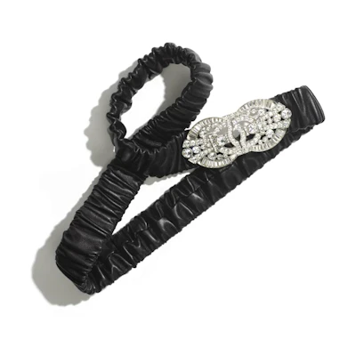 (Women) CHANEL 23S Classic Silver CC Rhinestone Black Leather Belt SS23 AA9012-B10772-94305