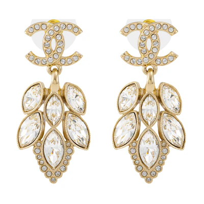 (Women) CHANEL 23S Gold Crystal Double C Leaf Pendant Earrings Spring/Summer 2023 ABA548-B10721-NN527
