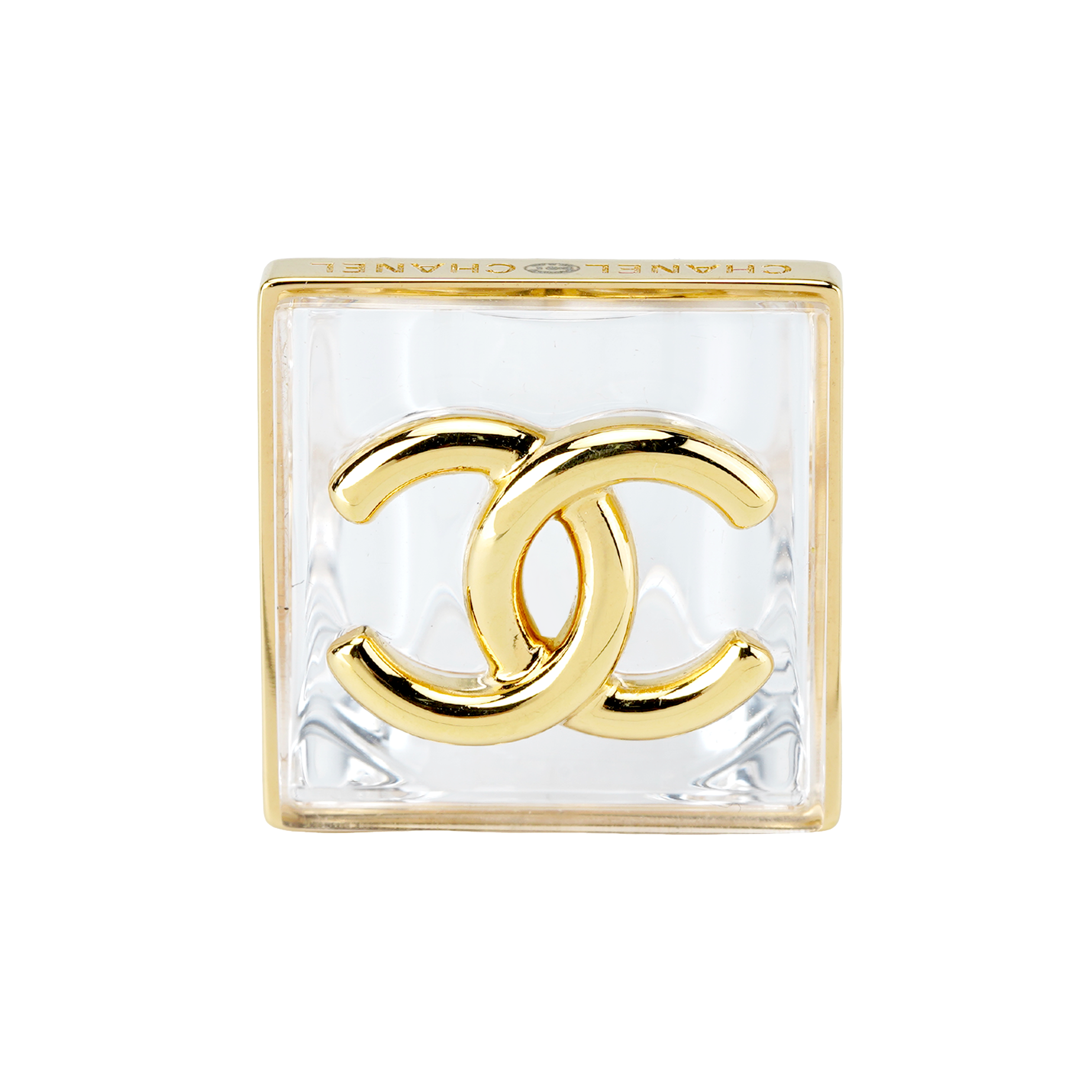 (Women) CHANEL 23S Gold Crystal Double C Logo Ring for Women - Gold/Transparent. ABA585-B10754-NN586