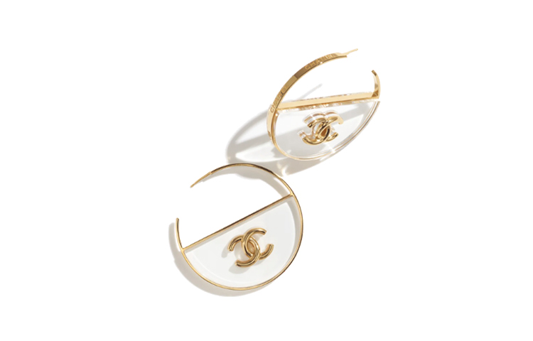 (Women) CHANEL 23S Gold/Transparent Round Double C Resin Earrings for Women. ABA582-B10754-NN586