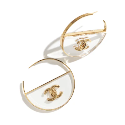 (Women) CHANEL 23S Gold/Transparent Round Double C Resin Earrings for Women. ABA582-B10754-NN586
