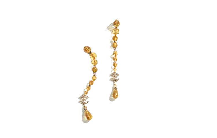 (Women) Chanel 23S Orange Crystal Round Bead Double C Earrings for Women Orange ABA853-B10934-NN980