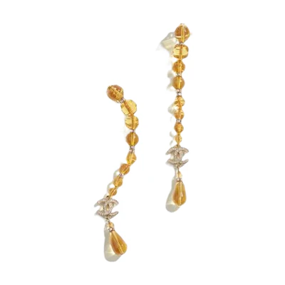 (Women) Chanel 23S Orange Crystal Round Bead Double C Earrings for Women Orange ABA853-B10934-NN980