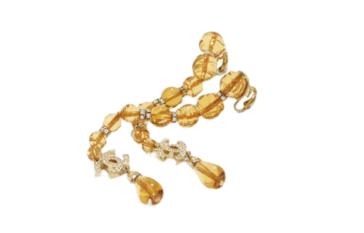 Lookbook (W) シャネル 23S オレンジ クリスタル ラウンド ビーズ CC ロゴ ピアス レディース オレンジ ABA853-B10934-NN980