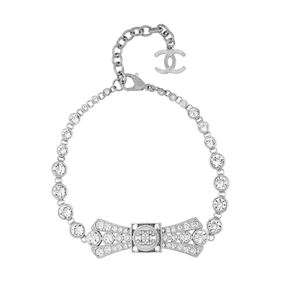 (Women) CHANEL 23S Spring/Summer Necklace Double C Logo Cubic Zirconia & Pearl Accents. ABA632-B10757-NN590