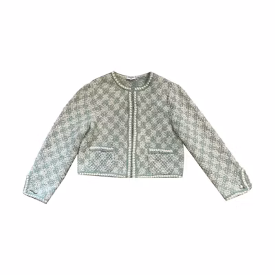(Women) CHANEL 23SS Green Colorblock Plaid Knit Cardigan Long Sleeve Sweater P75029-K10754-NN595