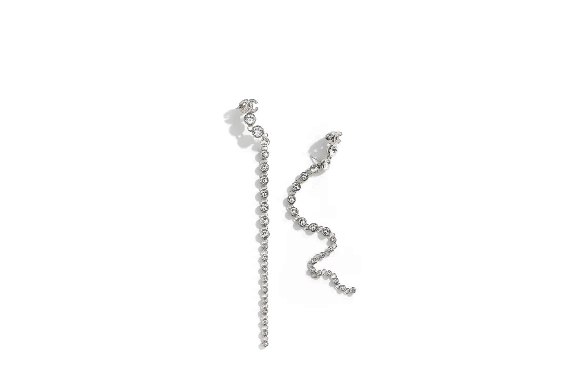 (Women) CHANEL 23SS Elegant Silver Drop Earrings with Metal and Rhinestones for Women. ABA627-B10756-NN587