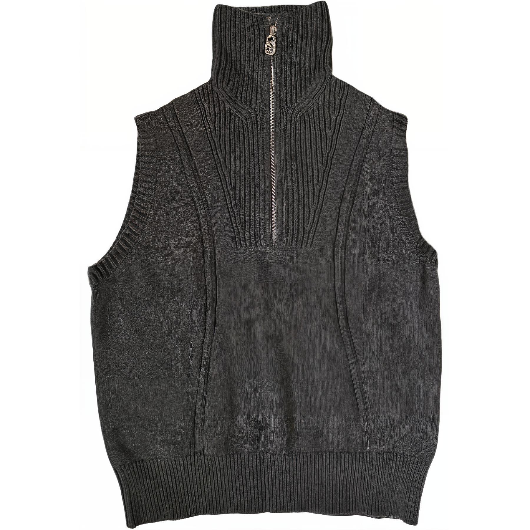 (Women) CHANEL 24A  Gray Cashmere Sleeveless Zip-Up Top. P77533K11217NZA3436