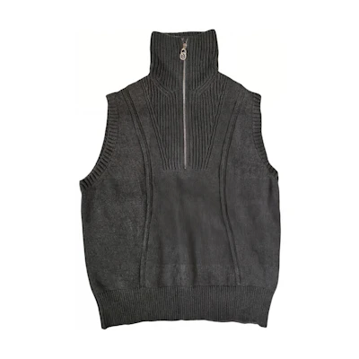 (Women) CHANEL 24A Gray Cashmere Sleeveless Zip-Up Top. P77533K11217NZA3436