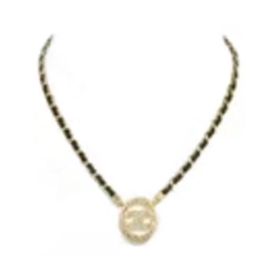 (Women) Chanel 24A Geometric Metal Calfskin Crystal Necklace Gold Accessory ABD849-B17503-NZA49