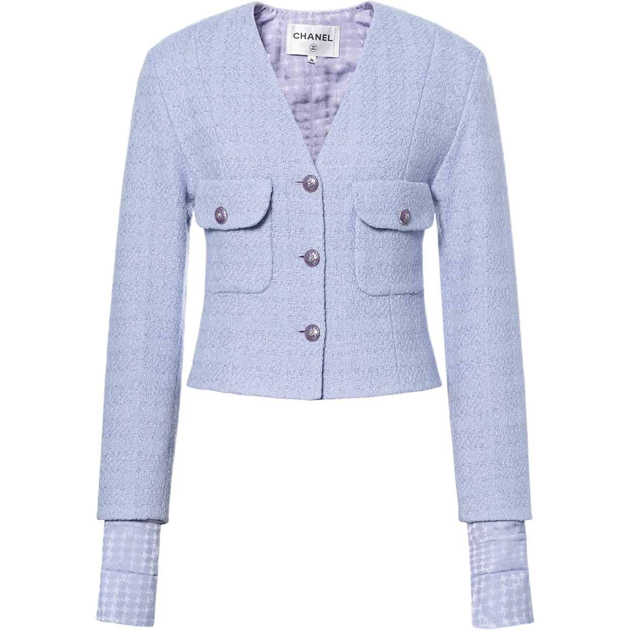 (Women) CHANEL 24AW Purple Tweed V-Neck Long Sleeve Jacket for Women. P77702-V60483-NY715