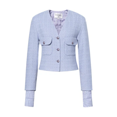 (Women) CHANEL 24AW Purple Tweed V-Neck Long Sleeve Jacket for Women. P77702-V60483-NY715