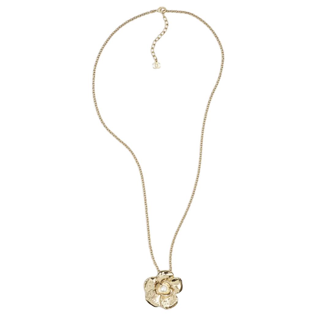 (Women) CHANEL 24B Vintage Floral Gold Necklace with Rhinestones for Women. ABE406 B18085 NZT49