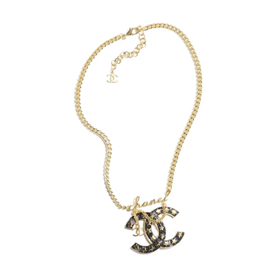 (Women) CHANEL 24C Black & Gold Double C Logo Pendant Metal Necklace Gold . ABC669-B15371-NU451